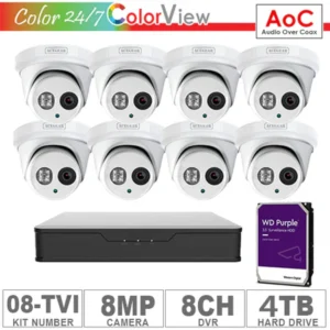 Acegear KIT-08-TVI (8 Cameras TVI 8MP AOC+ 1-WD/4-TB + 1-DVR/8-CH)