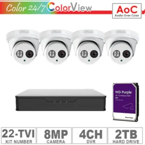 Acegear KIT-22-TVI (4 Cameras-EZ TVI 8MP AOC+ 1-HD/2-TB + 1-DVR/4-CH)