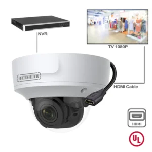 Acegear CI2202HDMI IP 2MP HDMI Output H.265 2.8mm Night Fight EXIR 100ft 48vPoE 12VDC UL Listed