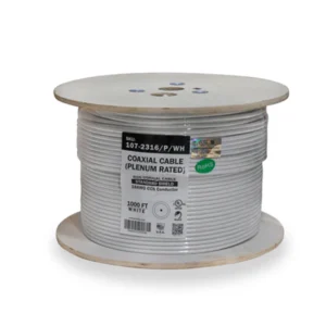 Vertical Cable STANDARD SHIELD RG6, Plenum, 18AWG CCS Conductor, Standard Shield, Aluminum Foil (Bonded), Aluminum Braid 60% Coverage, High-Grade, CMP Rated, 1000ft Wooden Spool