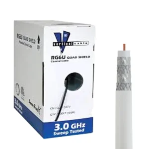 Vertical Cable QUAD SHIELD RG6, 75 OHM, 18AWG CCS Conductor, Aluminum Foil Shield, (1000 ft) Black / White.