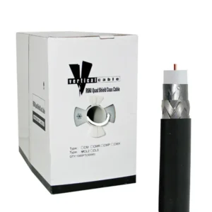 Vertical Cable STANDARD SHIELD RG6, 75 OHM, 18AWG CCS Conductor, Aluminum Foil Shield & 60% Aluminum Braid, High-Grade CM, CATV, CL2, Reel-in-Box, (1000 ft) White / Black.